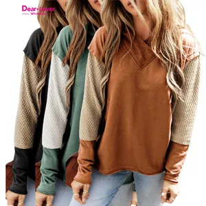 Dear-Lover Nueva llegada Moda Western Chestnut Contraste Mangas Patchwork Colorblock Hoodie Mujeres