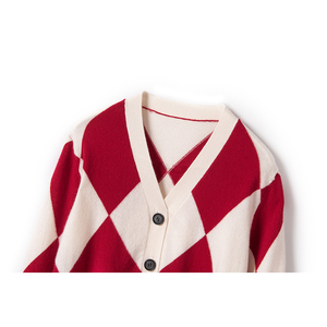 Cao cấp, khí quyển, lưới hoa văn jacquard v-cổ 100% Cashmere cardigan, một nửa cơ thể ô váy, Bộ Cashmere - Product Image 3