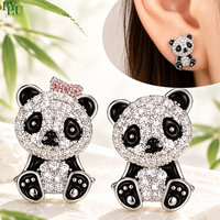 Boucles d'oreilles Panda en alliage de cuivre pour femmes, boucles d'oreilles en cristal pavé, accessoires de dessin animé noir et blanc Kawaii