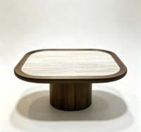 Table basse carrée Atoll avec plateau en bois incrusté, design moderne pour salon, meubles classiques pour la maison