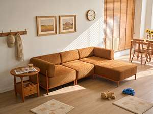 Canapé modulaire en forme <span class=keywords><strong>de</strong></span> L, 3 places, en <span class=keywords><strong>velours</strong></span> mélangé rouge cramoisi, durable, compressé, sous vide, avec cadre en métal rouge - Product Image 2