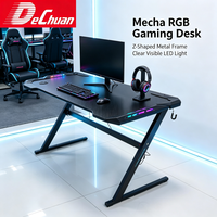 Table de jeu robuste en métal en forme de Z avec éclairage RGB sur les bords, porte-gobelet et plateau en carbone pour configuration e-sport