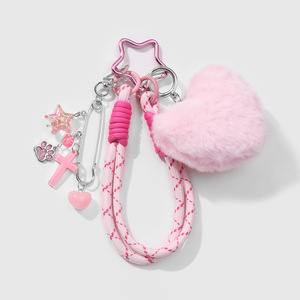 Lindo Rosa felpa amor hecho a mano perla arco Pin estrella cadena llavero para bolso encanto colgante - Product Image 3