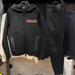 320g setelan olahraga kelas berat untuk pria jaket hoodie Solid Vintage celana panjang manset serbaguna kasual UNTUK musim semi musim gugur - Product Image 1