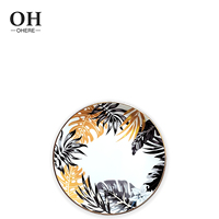Ohere-Assiette en céramique imprimée léopard, assiette en porcelaine dorée, ensemble pour le dîner, vaisselle de mariage