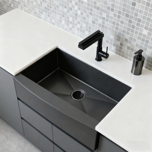 Évier de cuisine moderne de style ferme noire, évier à bol unique avec devanture, finition résistante aux rayures - Product Image 1