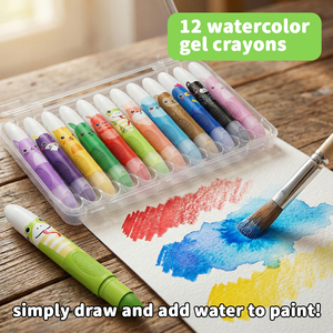 ジェルクレヨン12色セット レインボーカラー クレヨン ガラスや紙に描けるツイストアップキャップ付き - 滑らかに滑るジェルクレヨンセット - Product Image 2