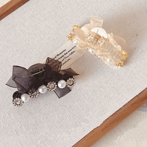 Pinces à cheveux nœud papillon français avec strass et perles, pince à cheveux simple en plastique maillé pour fête et mariage - Product Image 2