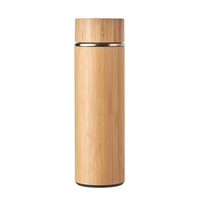 Botol Air Terisolasi Bambu USA Stock, Botol Vakum Stainless Steel dengan Cincin Pembawa Logam, Botol Termos