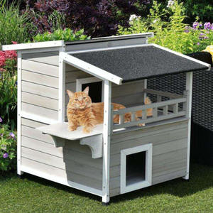 בריכת עץ יוקרתית חיצונית חסינת 2 שכבה בית חתול בית חם למכירה חתול משחק מחסה עם שני חיות מחמד קומה עם מרפסת - Product Image 2