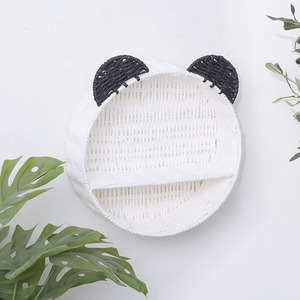 Panda Ear Wicker Rattan Shelf Round <b>Wall</b> Mounted <b>Storage</b> Basket For Bedroom Cosmetics Succulent Display Rack - Product Image 3