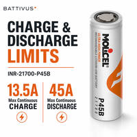 Sel Baterai Molicel Original 4500mAh 3.6V 10C Discharge 45A INR21700 P45b Molicel 21700 untuk Paket Baterai Custom 6S2P 6S1P 20S5P