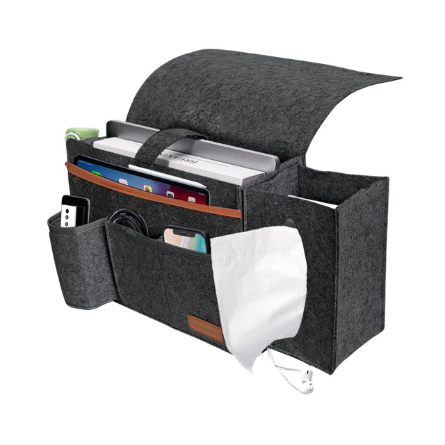 Large Size Dark Grey Felt Bedside Storage Caddy Organizer Bedside Hanging Pocket for Dorm Bunk Bed