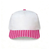 Gorro de Béisbol Personalizado con Bordado 3D, Visera a Rayas Rosa y Blanca, 5 Paneles, Ajustable, de Algodón, Estilo Retro, con Cierre a Presión, para Uso Diario Informal