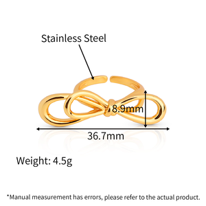 แหวน316L รูปโบว์ชุบเงินสแตนเลสสตีลแหว<span class=keywords><strong>น</strong></span>ผีเสื้อปรับโบว์ได้ของขวัญสุดหรู - Product Image 3