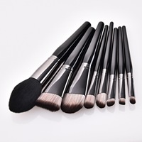 Ensemble de 8 pinceaux de maquillage de haute qualité avec logo personnalisé, noirs, pour les yeux, le visage et le fond de teint, outils de maquillage professionnels avec manche en bois