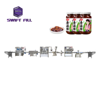 Línea de Producción de Salsas Totalmente Automática de Alta Eficiencia, Máquina Llenadora de Pistón de 4 Cabezas, Máquina Tapadora al Vacío de 6 Cabezas para Frascos de Vidrio
