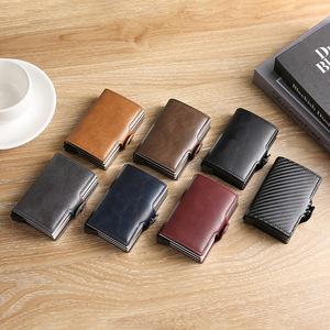 Custom logo Men's Credit Card Holder Leather Aluminum Card <strong>Wallet</strong> Double Slot <strong>Rfid</strong> Credit Card Holder Automatic Pop up <strong>Wallet</strong> - Product Image 5