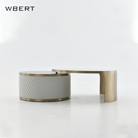 WBERT Table basse italienne de luxe en cuir et métal Rock Board Simple moderne haut de gamme créative haut de gamme Design bas pour le salon