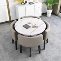 Ensemble de table à manger de luxe moderne et durable, chaises en métal, plateau en MDF, idéal pour salon, café, hôtel, cantine, salon de thé - Vente chaude