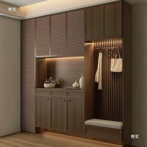 Porte de placard coulissante en bois massif et rotin de style chinois rétro, imperméable, avec double cloison pliante pour villa et appartement - Product Image 4