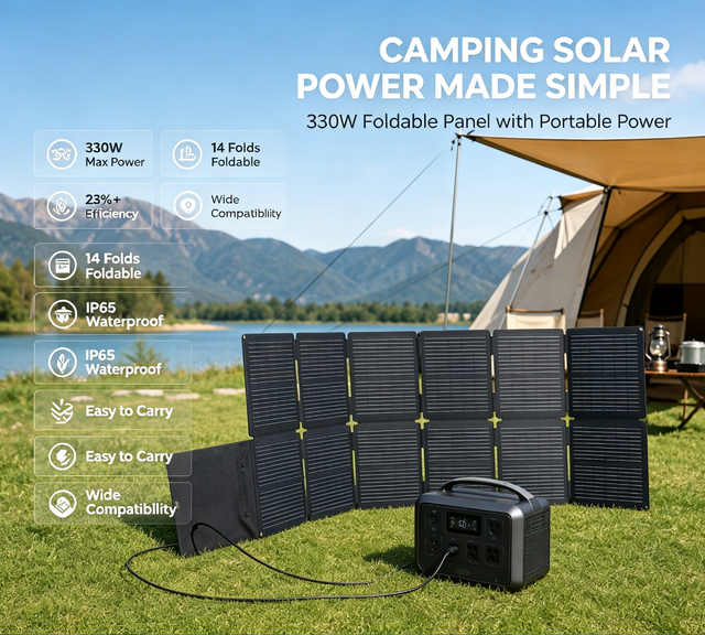 RV Camping Off Grid Solar Charging Kit 330W Foldable Portable Solar Panel IP65 Waterproof High Conversion Solar Charger