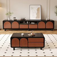 Meuble TV et Table Basse Rétro Style Français Noir, Surface Sans Peinture, Meubles Modernes pour Salon