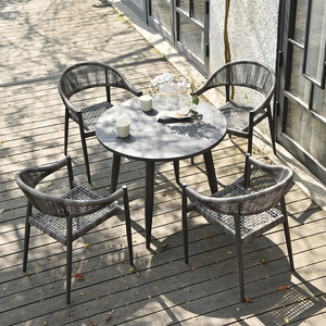 Chaises <span class=keywords><strong>en</strong></span> osier pour balcon extérieur, hôtel, cour, jardin, véranda, terrasse, tables et chaises décontractées de style nordique, ensemble de jardin pour café - Product Image 4