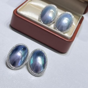 Pendientes Ovalados de Perla Mabe de Agua Salada, Plata S925, 16x23mm, Grado AAA, Engaste de Bisel, Joyería Clásica para Mujer, Ideal para Fiestas - Product Image 1