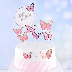 Hete Gouden Halo Vlinder Papier Verjaardagstaart Invoegen Cake Decoratie Vlinder Cake Topper Decoratie