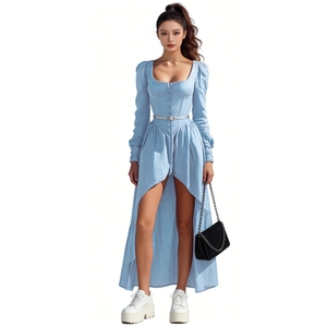 Vestido Midi Asimétrico para Mujer - Cuello Cuadrado, Manga Larga, Detalle de Botones, Vestidos para Mujer, Ropa de Mujer, Moda - Product Image 3