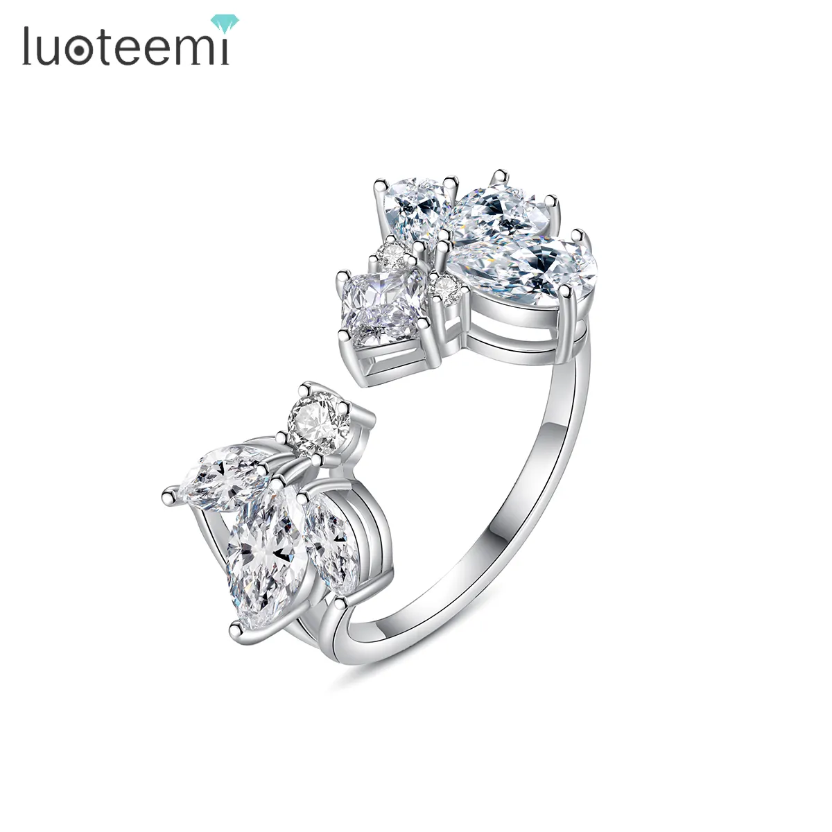 LUOTEEMI 5A Cz Flower Cute Woman Trendy Jewelry Finger Stone Cubic Zirconia Luxury Adjustable Open Ring