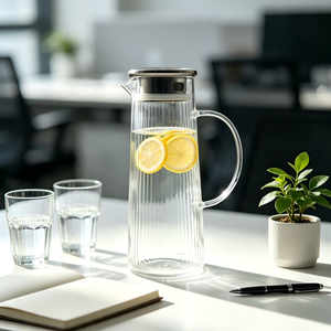 <span class=keywords><strong>Carafe</strong></span> à eau <span class=keywords><strong>en</strong></span> <span class=keywords><strong>verre</strong></span> rayée verticalement résistante à la chaleur, <span class=keywords><strong>en</strong></span> borosilicate, avec couvercle filtrant <span class=keywords><strong>en</strong></span> acier inoxydable - Product Image 5
