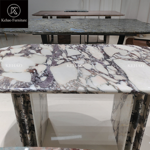 Table à manger en marbre personnalisé ovale Calacatta <span class=keywords><strong>Viola</strong></span> Meubles en pierre à veines violettes Table à manger en marbre de luxe Table de dîner Mesa - Product Image 4