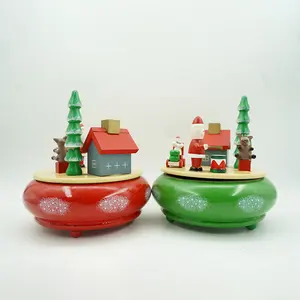 Boîte à musique antidérapante au design de noël, pour enfants, Mini maison, père noël, petite bonhomme de neige, socle personnalisé avec manivelle