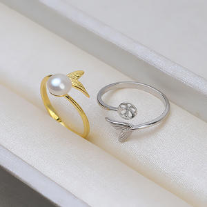 Anillo de Plata S925 con Diseño de Sirena Abierta, Cola de Pez, Perla 6-9, Accesorios para DIY, Base Vacía, 12 Componentes para Joyería - Product Image 3