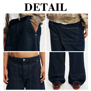 กางเกงยีนส์ทรงหลวมขาบานคุณภาพสูงสำหรับผู้ชาย แบรนด์ KingSen ตกแต่งด้วยผ้าปะติดปะต่อ ดีไซน์ยีนส์ดิบหนา สไตล์ Y2K สตรีทแวร์ แนวเรโทร เหมาะสำหรับใส่ทำงาน - Product Image 6