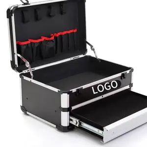 Kotak peralatan laci alumunium portabel, koper serbaguna, tas penyimpanan alat