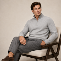 Pull à col montant zippé pour homme avec logo personnalisé, mélange cachemire et laine, chaud pour l'hiver, tricot décontracté chic, vente en gros