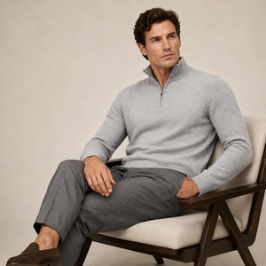 Maglione da Uomo con Zip a un Quarto e Logo Personalizzato, in Misto Lana e Cashmere, Collo Alto, Caldo per l'Inverno, Pullover Business Casual, Maglieria all'Ingrosso - Product Image 2
