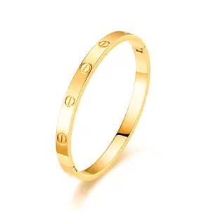 Fashion 18k gold plated friendship bracelet for women stainless steel cuff oval bangle with cubic zircon bangle bracelet