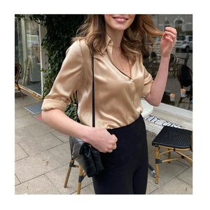 High Quality Chameuse Women's <strong>Silky</strong> White/khaki <strong>Tops</strong> and Blouses &amp; Shirts Vintage - Product Image 1