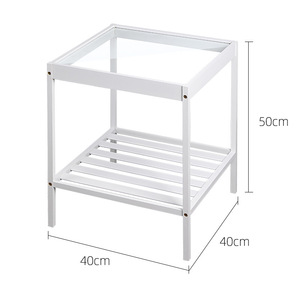 White Square Coffee <b>Table</b> 40x40x50 Cm Tempered Glass Top <b>Bamboo</b> Storage Modern Design For Small Apartments - Product Image 3