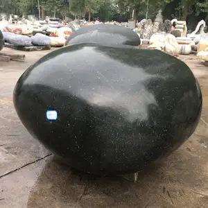 Tamaños personalizados jardín paisajismo piedra guijarro negro pulido boulder asiento