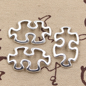 チャーム ジグソーパズルピース 自閉症啓発 30x18mm チベットシルバーカラー ペンダント アンティークジュエリー製作 DIY ハンドメイドクラフト - Product Image 4