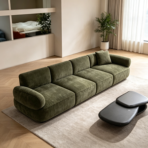 Sofá Moderno de Tres Plazas en Chenilla Verde con Brazos Enrollados y Respaldo Acolchado para Sala de Estar - Product Image 6