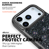Aikusu Brand Black Rhinestone Fabric Luxury Diamond Stone Glitter Phone Case pour iPhone 17 16 15 14 13 Air Plus Pro Max