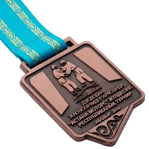 Square Antique Gold Medals Factory Custom Glitter Boston International Marathon Medal Souvenir