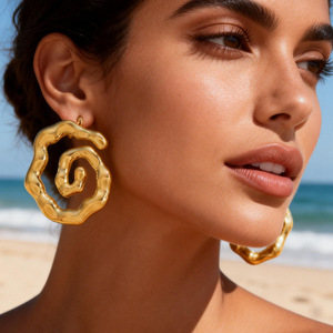 Spiral Pattern Drop <b>Earrings</b> 18k <b>Gold</b> Plated Stainless Steel Party Fashion <b>Dangle</b> <b>Earrings</b> - Product Image 5