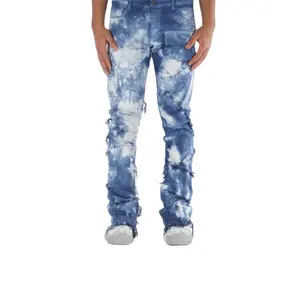 DiZNEW Pantalon en jean personnalisé Tie Dye Distressed Slim Cargo Pants Wash Casual Zipper Plus Size Jeans pour hommes